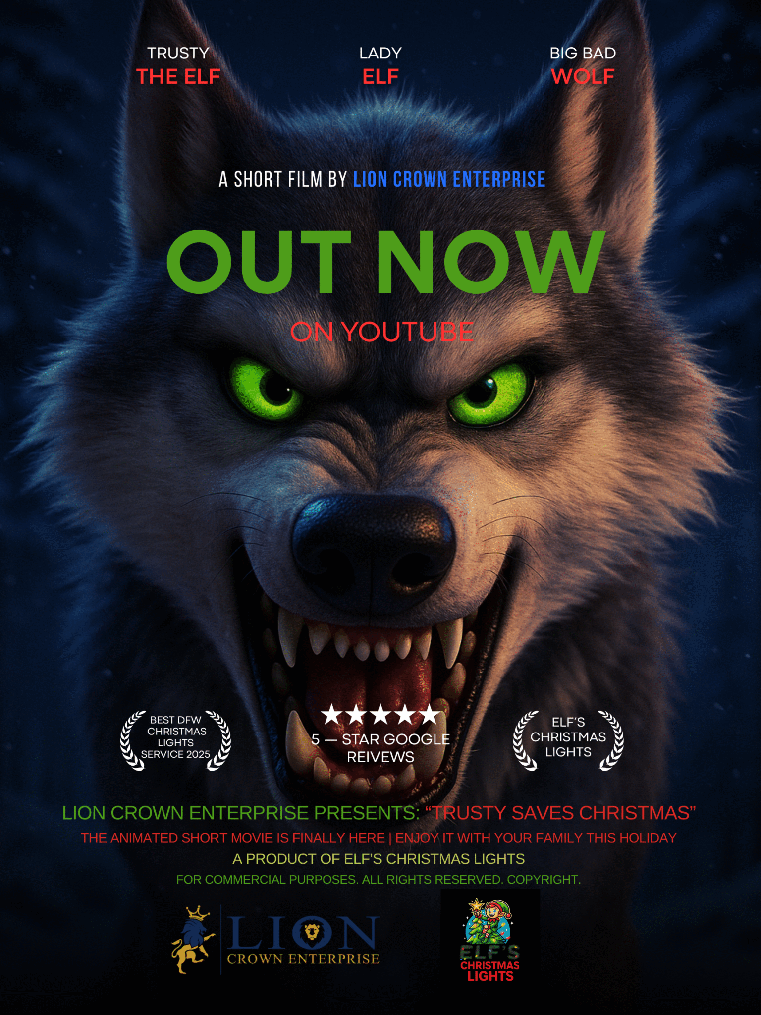 Trusty the elf rescues the Lady Elf from the Big bad Wolf and Trusty Saves Christmas